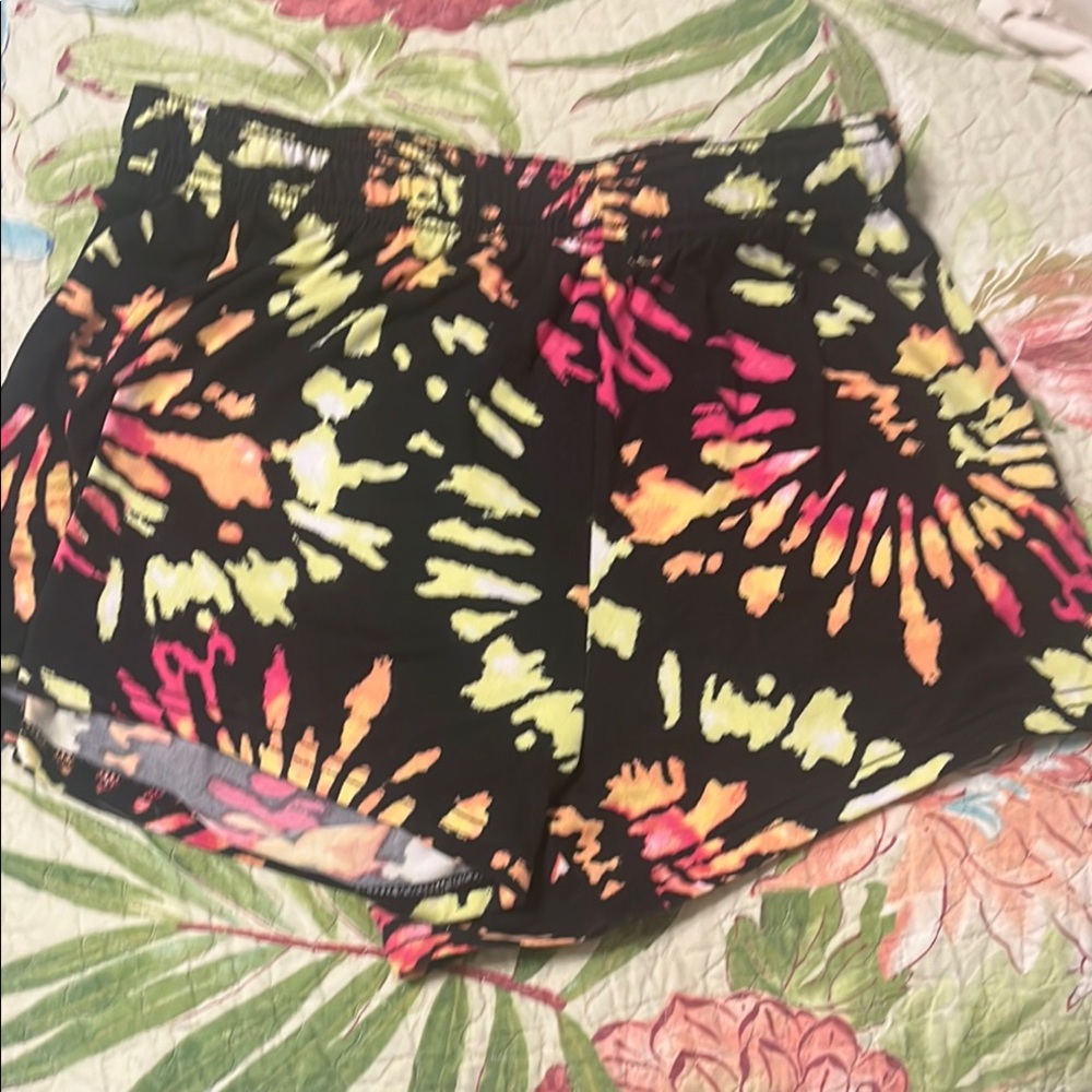 Hurley Black Tie-Dye Athletic Shorts - Neon Pink & Yellow